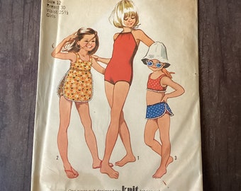 Vintage Simplicity 9953 Sewing Pattern, Bathing Suit, Girls Swimsuit, Size 12, 30 Bust, Retro Swimwear, Beach, 1970s