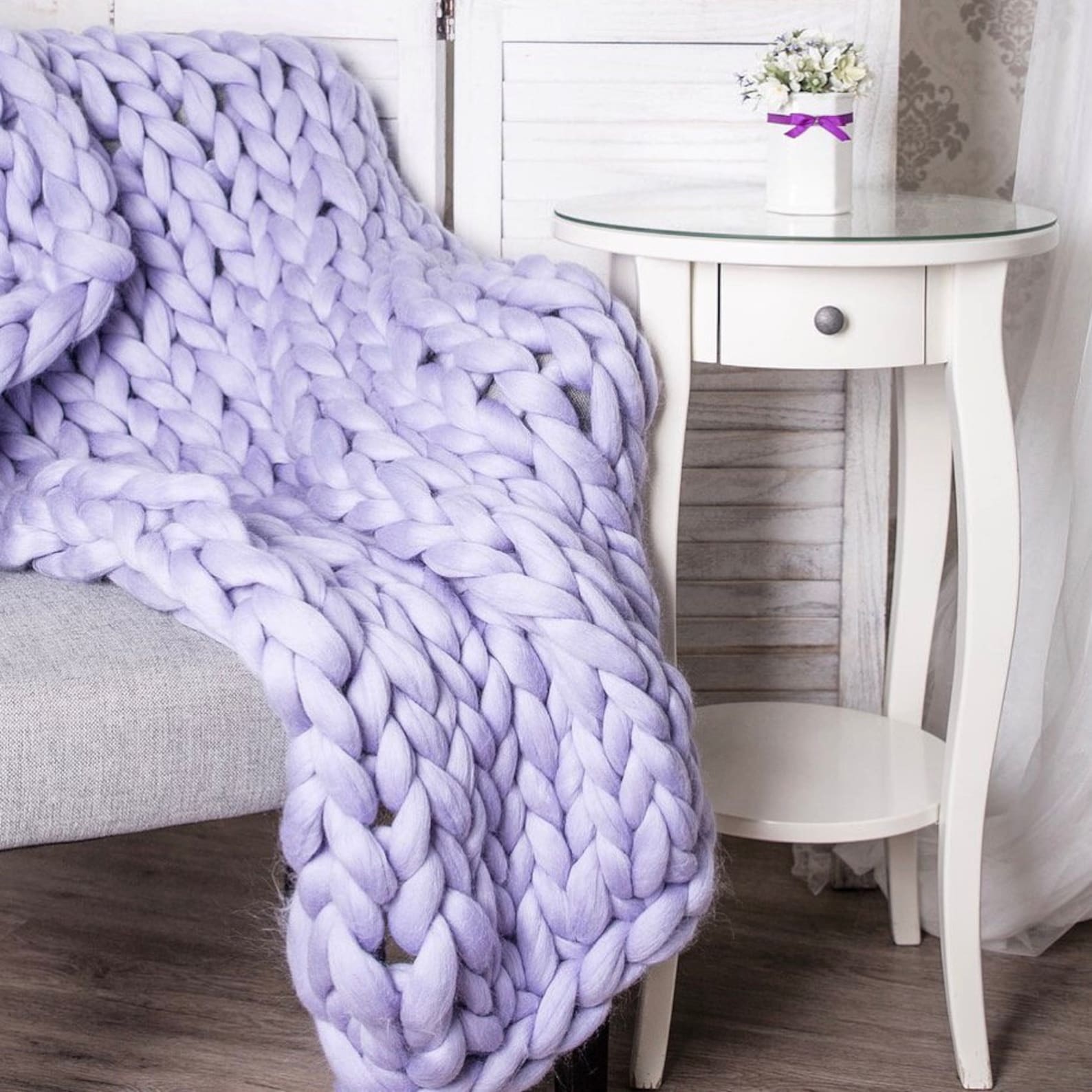 Merino Wool Blanket, Merino Wool Chunky Knit Blanket, Knitted Blanket