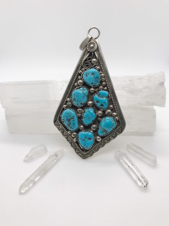 turquoise nugget sterling pendant - image 1