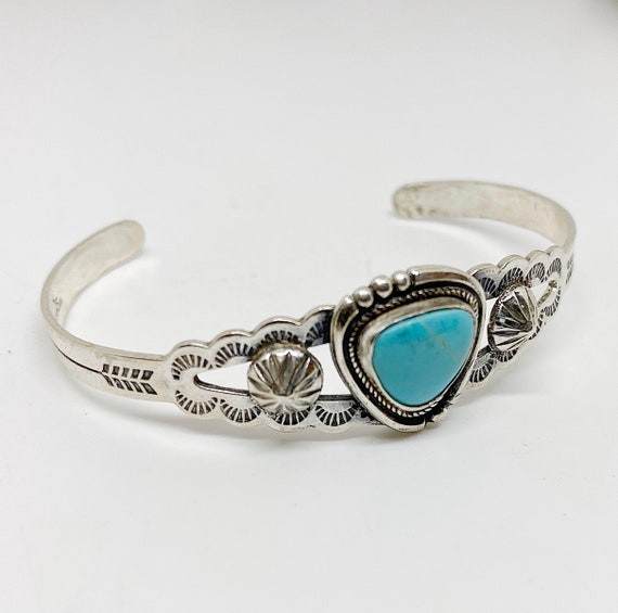 turquoise stamped cuff bracelet - image 3