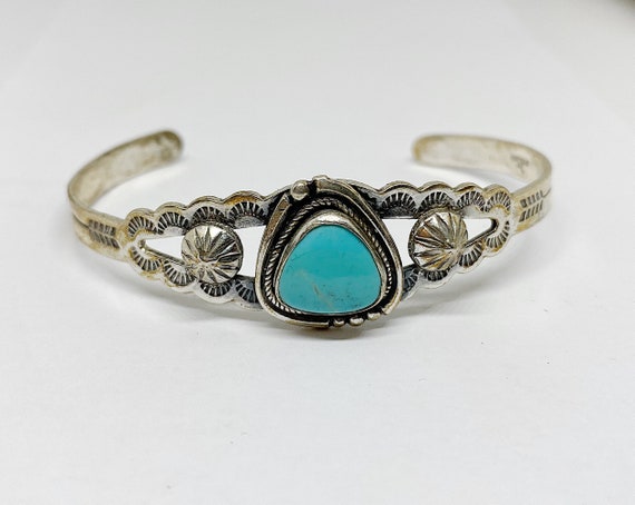 turquoise stamped cuff bracelet - image 4