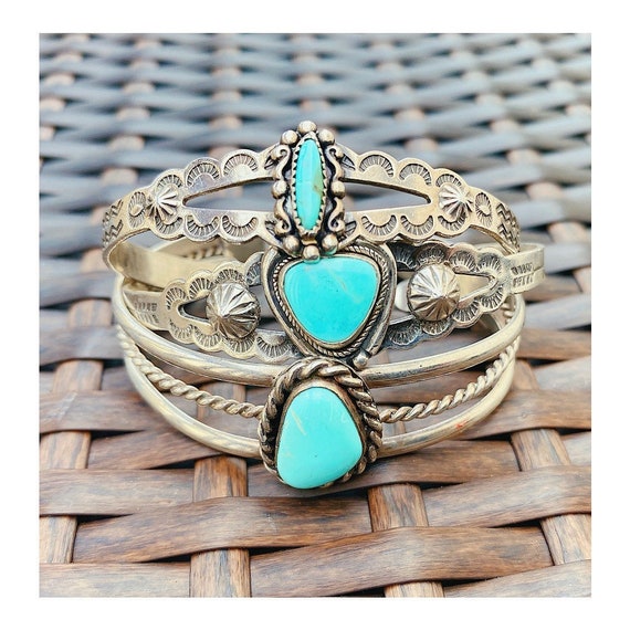 turquoise stamped cuff bracelet - image 6