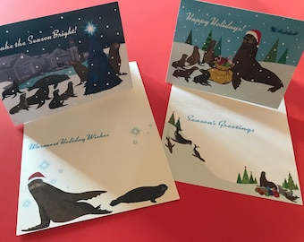 Animal Christmas Cards- Sea Lion Cards- Holiday cards- Marine Mammals