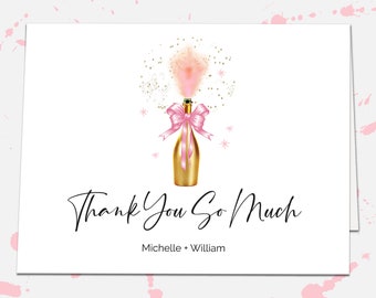 Thank You So Much Wedding Cards, Bubbly Champagne Bottle Personalized Cards, Wedding Thank You, Bridesmaid Thank You, Birthday Thank You