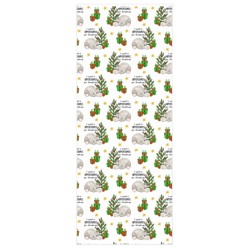 I Want A Hippopotamus for Christmas Gift Wrap, Funny Christmas Gift, Christmas Hippo, Whimsical Gift Wrapping Paper Roll, Cute Gift Wrap image 2