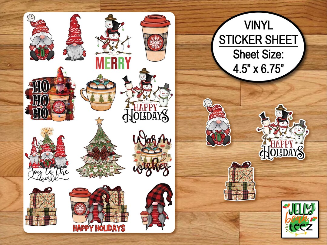 Country Christmas Gnome Stickers, Farmhouse Holidays Stickers Sheet ...
