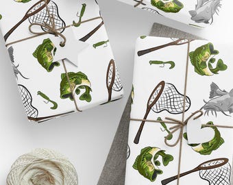Fly Fishing Lures Fish Net Gift Wrap Paper, Fisherman Gift Wrapping Paper Roll, Baby Shower Gift Wrap, Boyfriend Gift Wrap, Anniversary Gift