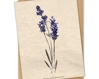 Plantable Paper Lavender Thank You Card, Eco Friendly Wildflower Flower Garden Seed Card, Floral All Occasion Recycled Handmade Greeting Set