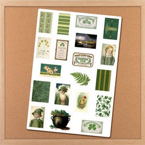 Lucky Green Vintage Ephemera Junk Journal Sticker Sheet, Bridal Shower Planner Sticker, St Patricks Day Irish Shamrock Clover Laptop Sticker