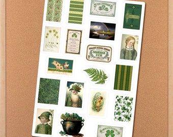 Lucky Green Vintage Ephemera Junk Journal Sticker Sheet, Bridal Shower Planner Sticker, St Patricks Day Irish Shamrock Clover Laptop Sticker