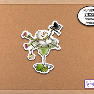 Tipsy Snowman Margarita Sticker, Phone Sticker, Laptop Stickers, Journal Stickers, Funny Stickers for Her, Holiday Party Scrapbook Decals