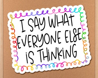 I Say What Everyone Else Is Thinking Vinyl Sticker, Sarcastic Sticker Art, Funny Decals, Mood Stickers, Laptop Sticker Gift For Best Friend