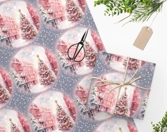 Watercolor Pink Christmas Tree Xmas Wrapping Paper, Christmas Gift Wrap Paper, Pink Wrapping Paper, Merry Christmas Gift Mom Christmas Paper