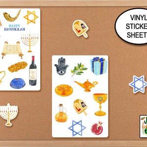 Hanukkah Sticker Sheets, Holiday Stickers, Hanukkah Decorations, Journal Stickers, Gift Box Stickers, Party Favor Stickers, Candle Stickers