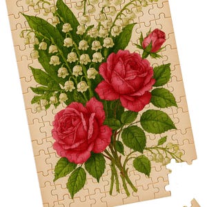 Vintage Rose & Lily of the Valley 150 Pc Mini Puzzle in Test Tube, Floral Puzzle Gift for Mother’s Day, Botanical Garden Bouquet Puzzle Gift