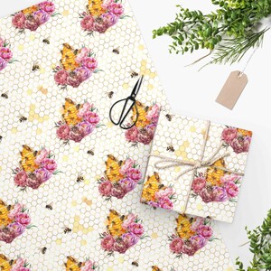 Bumble Bee Hive Floral Paper, Summer Gifts Bee Party Gift Wrap Paper, Honey Bee Paper, Bridal Wedding Shower Gifts, Bee Art Wrapping Paper