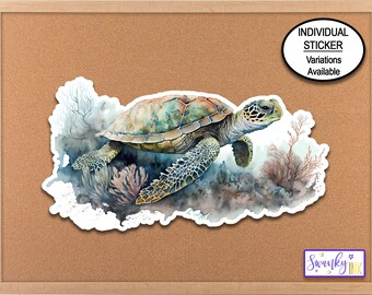 Sea Turtle Art Sticker, Coral Nature Sticker, Journaling Stickers, Water Bottle Sticker, Phone Sticker, Turtle Lover Gift, Planner Stickers