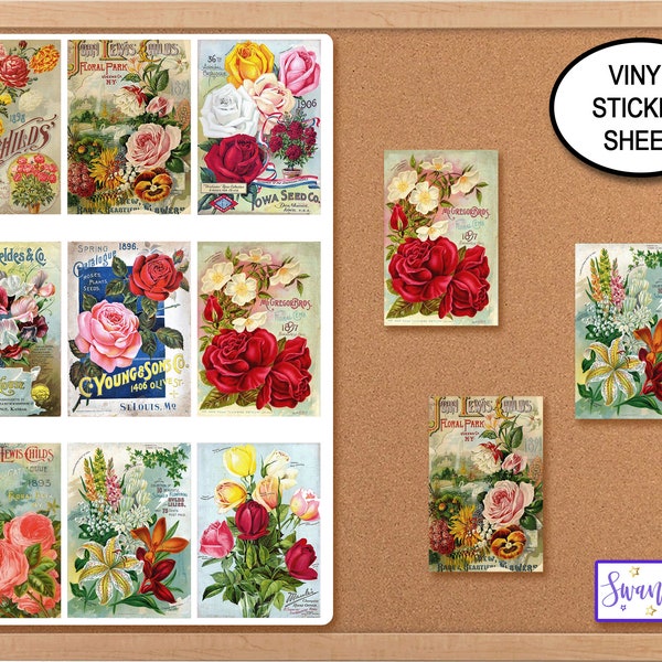 Vintage Seed Packets Flower Sticker Sheet, Journal Stickers, Botanical Stickers, Flower Seed Packets, Rose Stickers, Vintage Advertising Art
