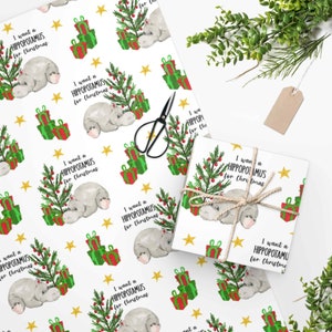 I Want A Hippopotamus for Christmas Gift Wrap, Funny Christmas Gift, Christmas Hippo, Whimsical Gift Wrapping Paper Roll, Cute Gift Wrap image 1