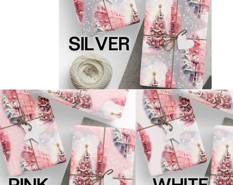 Watercolor Pink Christmas Tree Xmas Wrapping Paper, Christmas Gift Wrap Paper, Pink Wrapping Paper, Merry Christmas Gift Mom Christmas Paper