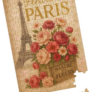 Mini Paris Flower Market Puzzle, 150 Micro Pcs Jigsaw, Vintage Eiffel Tower Puzzle, Fleurs de Paris Miniature Puzzle, Gift for Flower Lovers