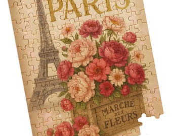 Mini Paris Flower Market Puzzle, 150 Micro Pcs Jigsaw, Vintage Eiffel Tower Puzzle, Fleurs de Paris Miniature Puzzle, Gift for Flower Lovers