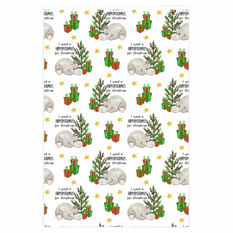 I Want A Hippopotamus for Christmas Gift Wrap, Funny Christmas Gift, Christmas Hippo, Whimsical Gift Wrapping Paper Roll, Cute Gift Wrap image 6