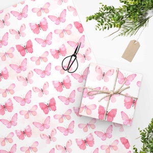 Pink Butterfly Gift Wrap Paper, Pink Wrapping Paper, Butterfly Birthday Party Gift, New Home Gift, Newborn Baby Gift, Baby Shower Present