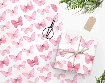 Pink Butterfly Gift Wrap Paper, Pink Wrapping Paper, Butterfly Birthday Party Gift, New Home Gift, Newborn Baby Gift, Baby Shower Present