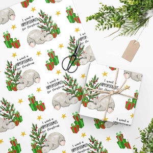 I Want A Hippopotamus for Christmas Gift Wrap, Funny Christmas Gift, Christmas Hippo, Whimsical Gift Wrapping Paper Roll, Cute Gift Wrap image 5
