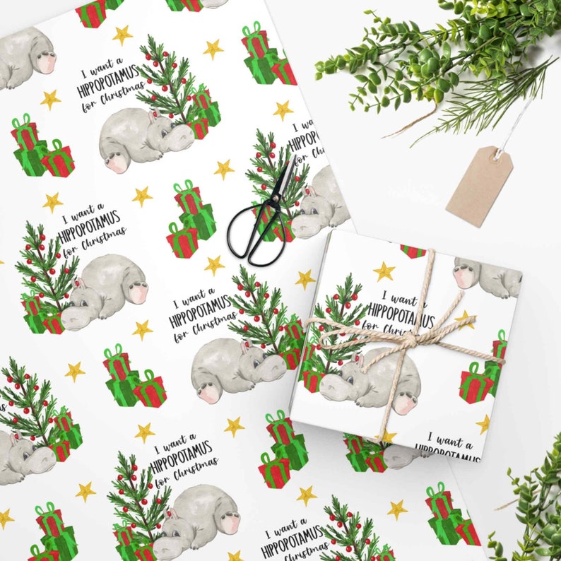 I Want A Hippopotamus for Christmas Gift Wrap, Funny Christmas Gift, Christmas Hippo, Whimsical Gift Wrapping Paper Roll, Cute Gift Wrap image 5