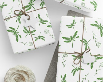 Dragonflies Gift Wrap Paper, Dragonfly & Dandelion Floral Wrapping Paper Roll, Baby Shower Gift Wrap, Cottagecore Birthday Present Paper