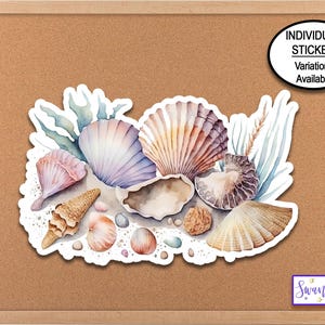 Seashells Pastel Sticker, Water Bottle Sticker, Phone Sticker, Summer Stickers, Nature Stickers, Ocean Beach Stickers, Sea Shells Flower