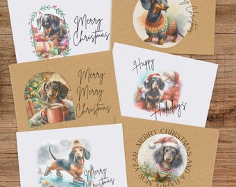 Dachshund Christmas Card Set of 6 or 12 - Holiday Greeting Card Blank Inside Dog Puppy Weiner Dog