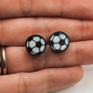 Soccer Stud Earrings - Handmade - Wood - Resin - Football Futbol
