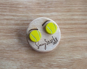 Tennis Ball Stud Earrings - Handmade with Wood & Resin