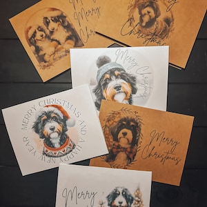 Bernedoodle Christmas Card Set of 6, 12 or 24 - Holiday Greeting Card Blank Inside Dog Puppy