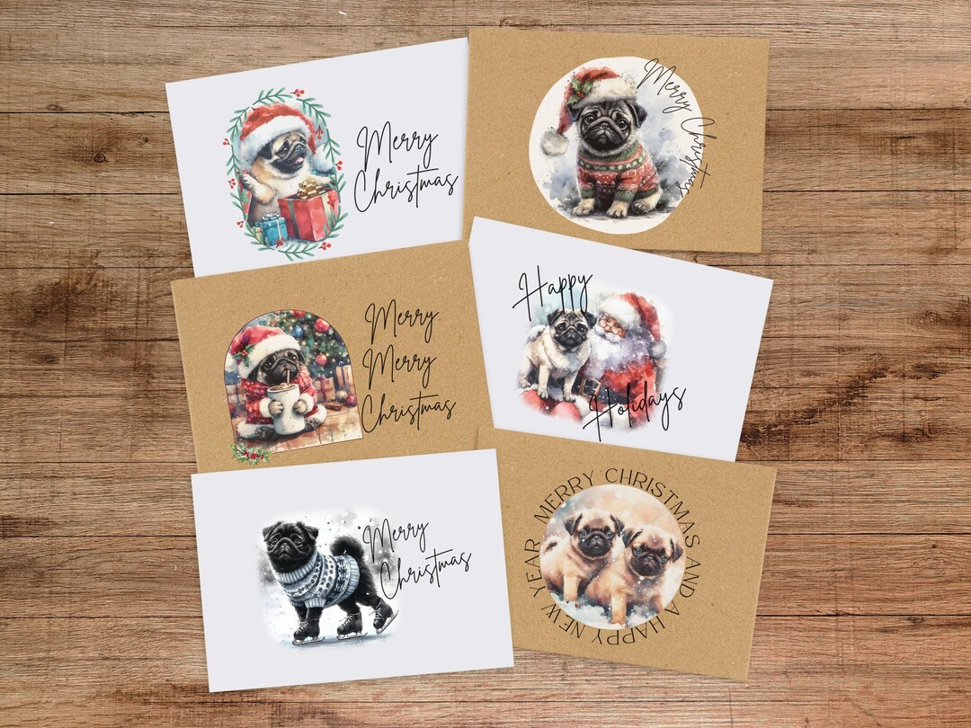 Pug Christmas Card Set: Vintage Holiday Greeting Cards, Blank Inside - Etsy