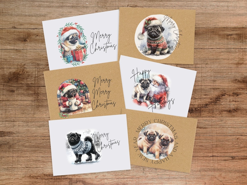 Pug Christmas Card Set: Vintage Holiday Greeting Cards, Blank Inside - Etsy