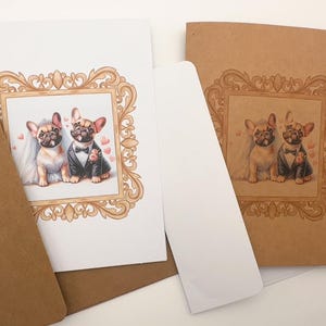 Tarjeta de amor con bulldog francés (en blanco por dentro) para bodas, aniversarios, San Valentín, amor, novias, simplemente porque sí