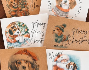 Beagle Christmas Card Set: Vintage-Feel Holiday Puppy Greeting Cards