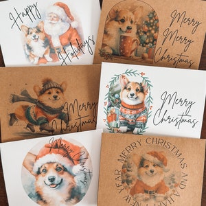 Corgi Christmas Card Set of 6, 12, or 24 - Vintage Inspired Holiday Greeting Card Blank Inside Dog Puppy