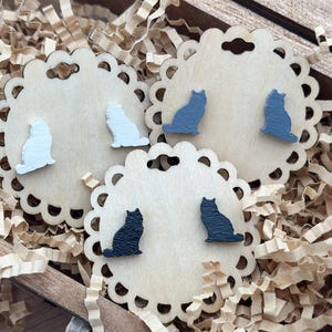Cat Stud Earrings - Handmade - Wood Kitten