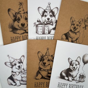 Cartão de feliz aniversário Corgi - Cartão único ou conjunto de 6/12 - Cartão de felicitações em branco dentro do filhote de cachorro