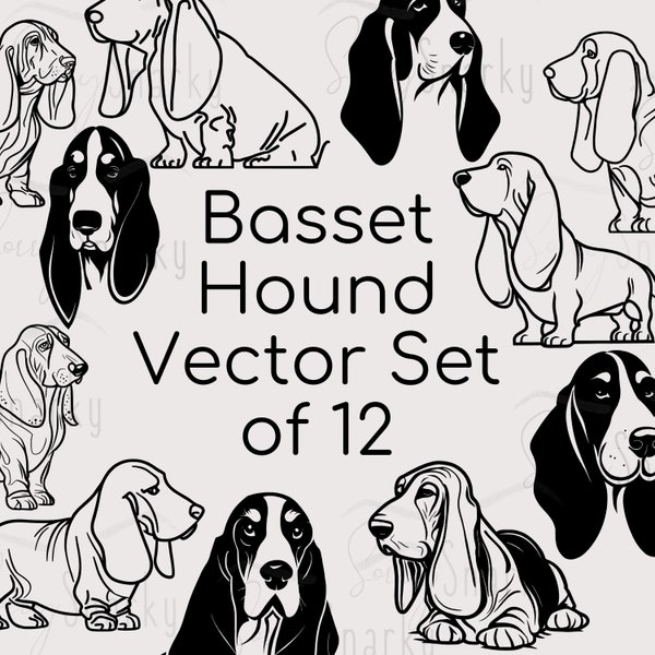 Basset Hound Graphics Set - SVG PNG - Digital Download - Dog Puppy Cricut Friendly Vector