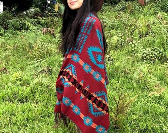 Aztec Mexican Ethnic Scarf // Festival Boho Wrap // Himalayan Wool Blanket // Abstract Print Womens Scarf