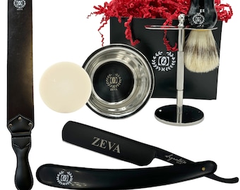 Straight Razor Gift Set: Stainless Steel Blade, Leather Strop