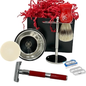 Juego de maquinilla de afeitar de seguridad retro, kit de afeitado antiguo, maquinilla de afeitar para hombre, maquinilla de afeitar de doble filo estilo vintage con 10 cuchillas de afeitar Cepillo de afeitar Badger
