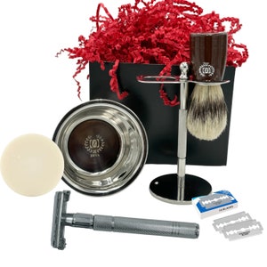 Vintage Safety Razor Set, Traditional Shaving Kit, Men&#39;s Grooming Gift, Classic Design Groomsmen Gift Shave Brush Bowl Mug Stainless Steel