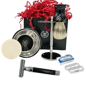 Juego clásico de maquinilla de afeitar de seguridad vintage, kit de afeitado tradicional, maquinilla de afeitar para hombre, maquinilla de afeitar de peluquero de regalo para el cuidado de la barba 10 DE Blade